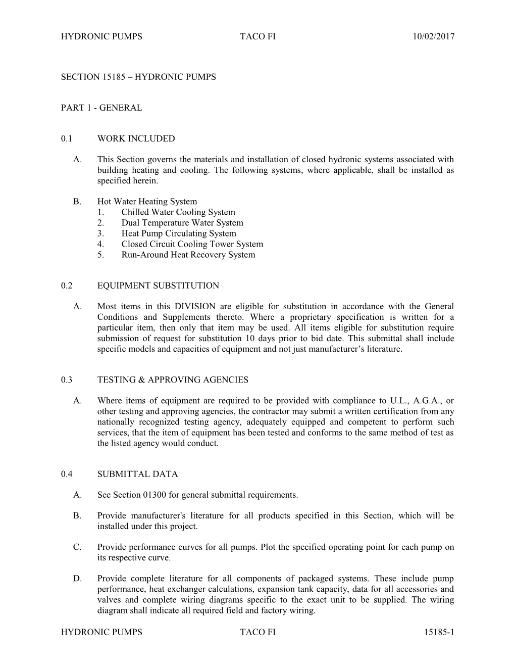 Section 15185 - Hydronic Pumps