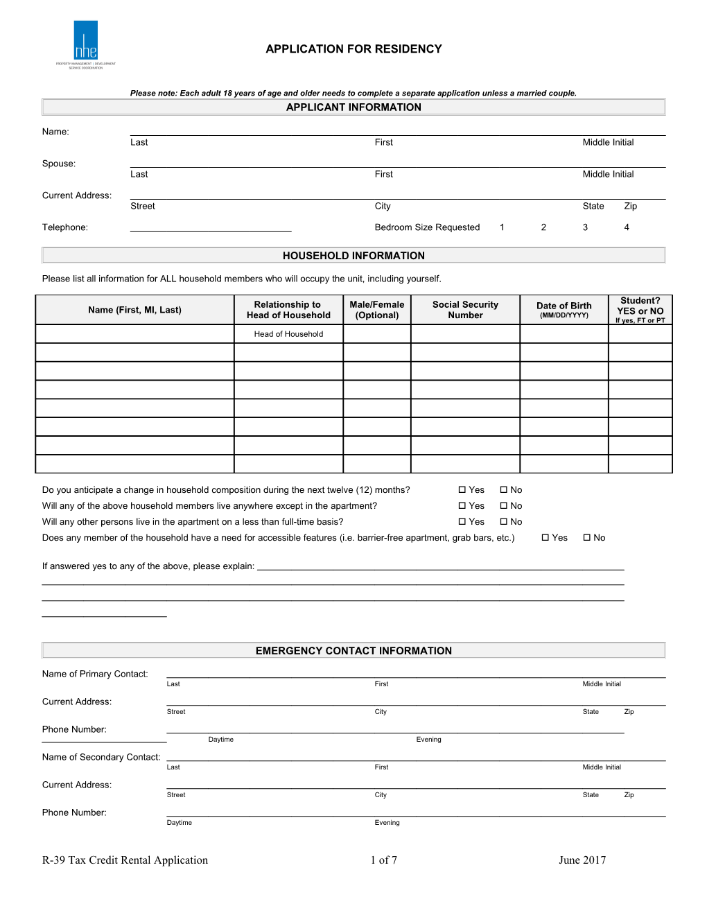 Application for Residency