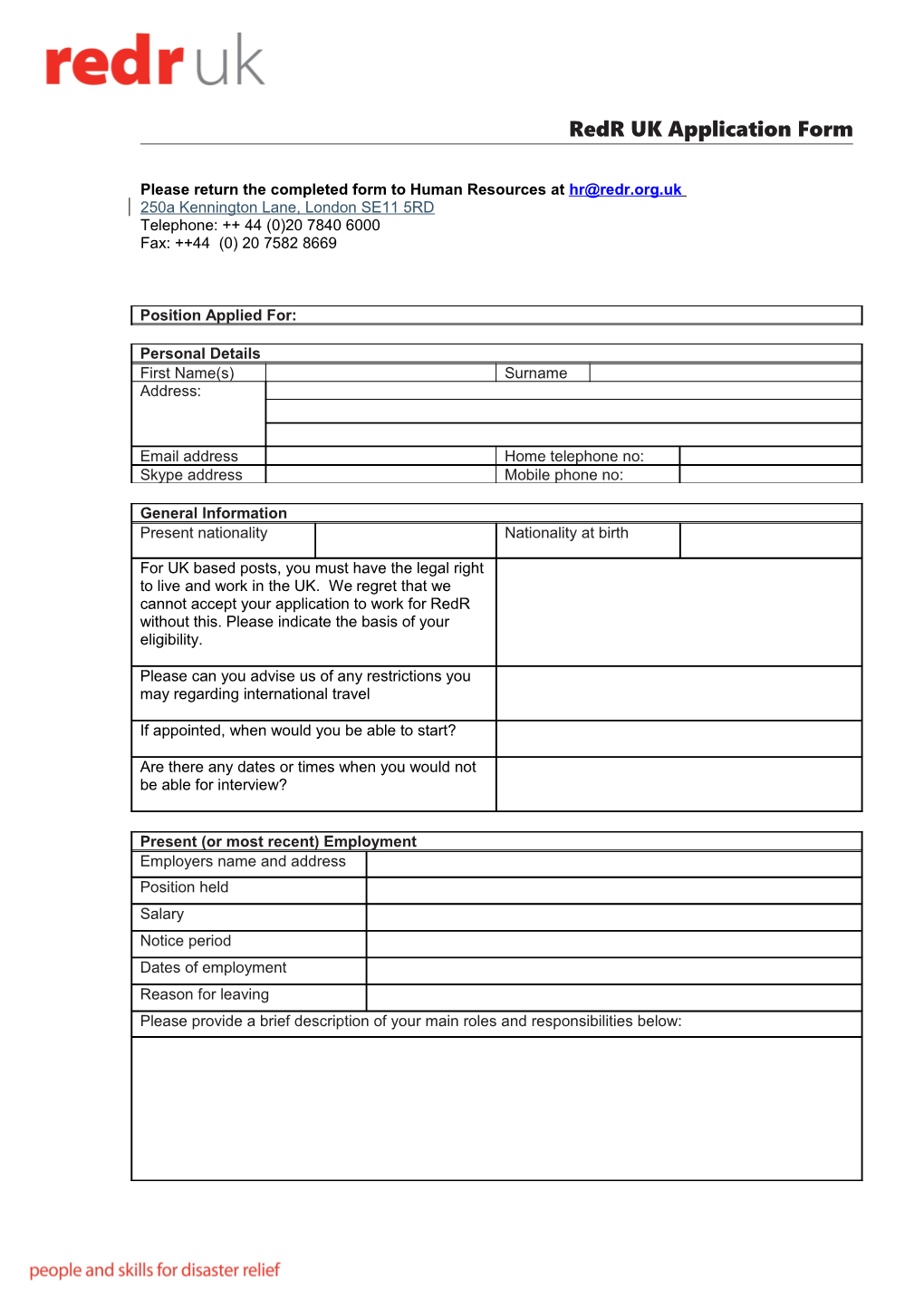 Redr UK Application Form