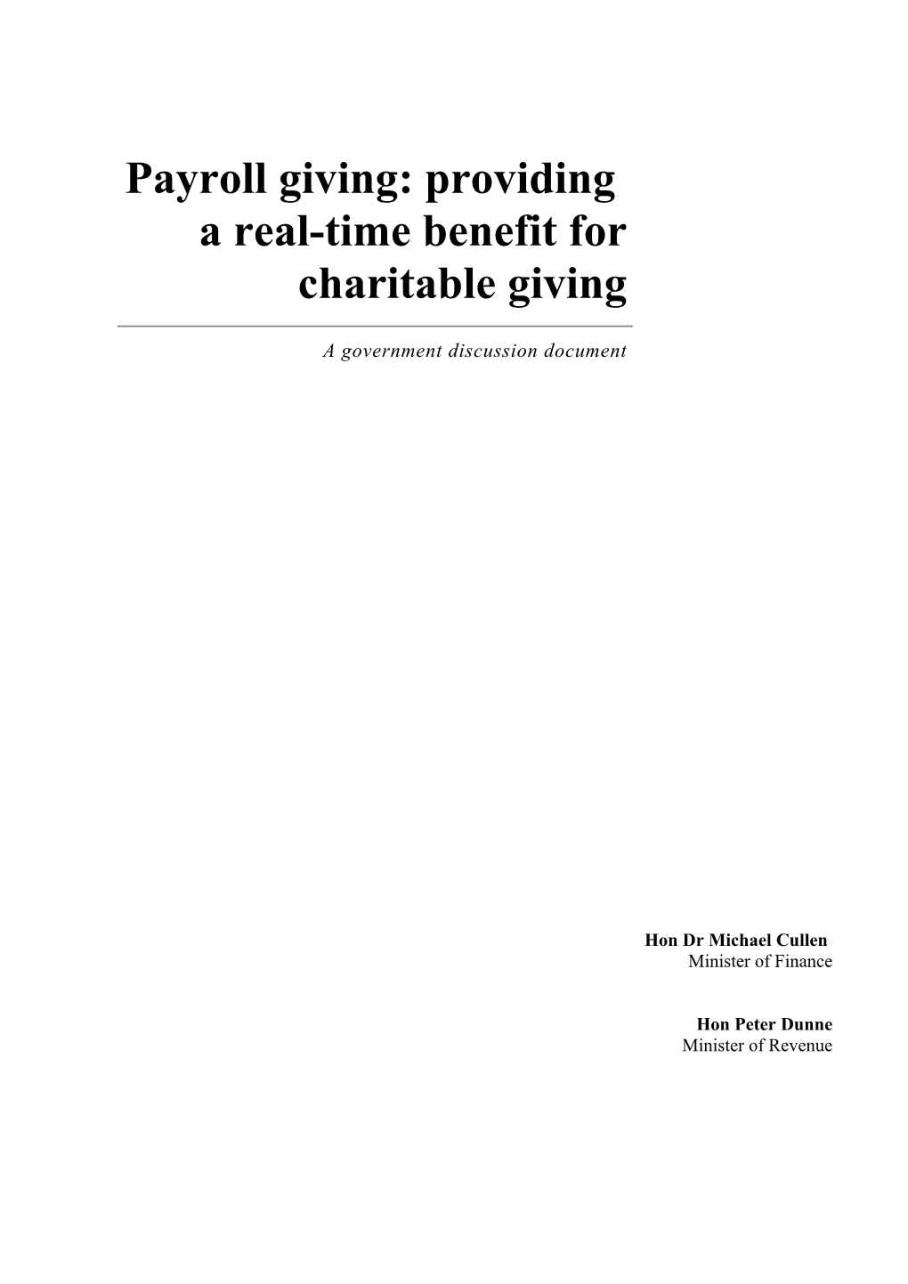 Payroll Giving Discussion Document: Providing a Real-Time Benefit for Charitable Giving