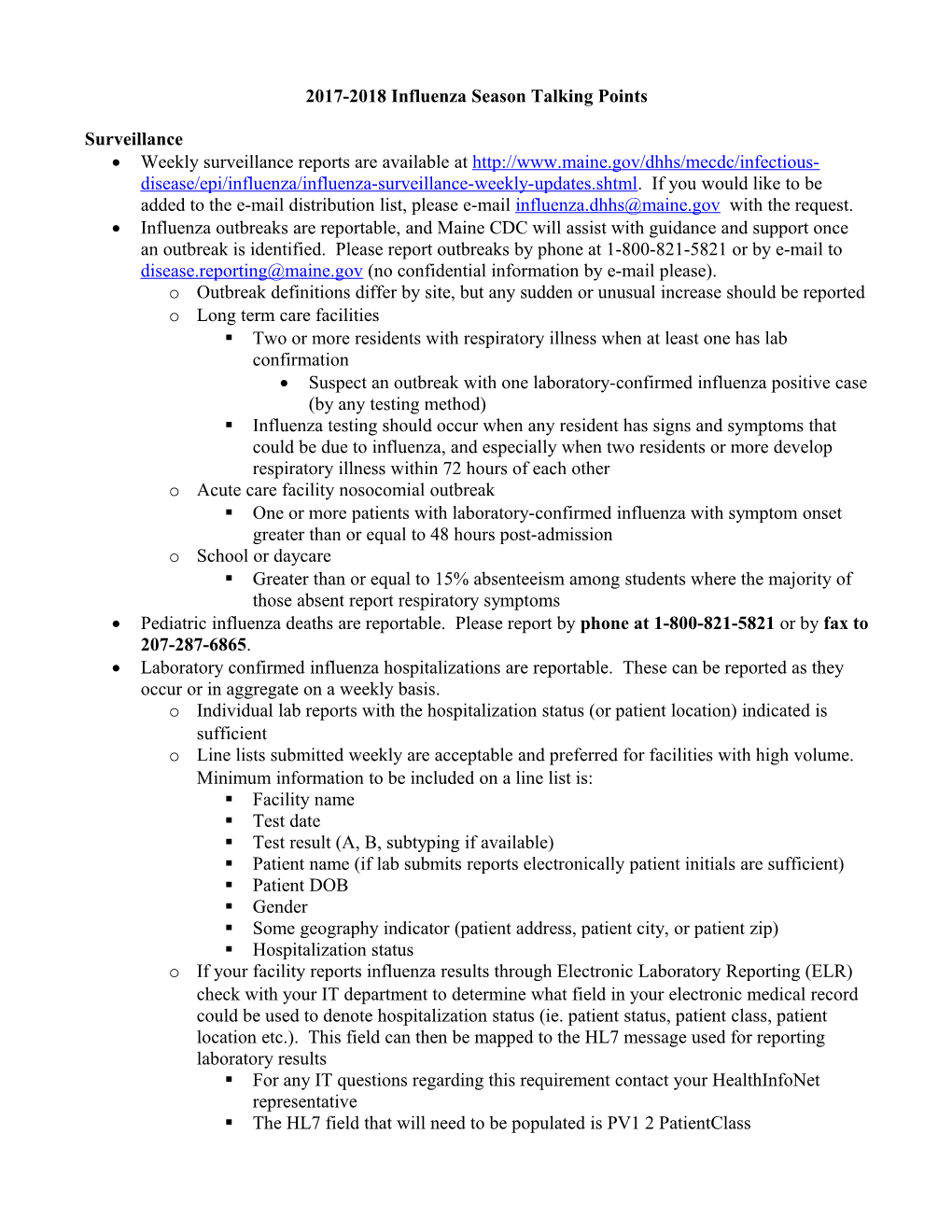 2017-2018 Influenza Season Talking Points