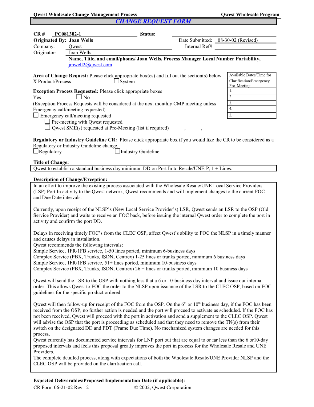 Co-Provider Change Request Form