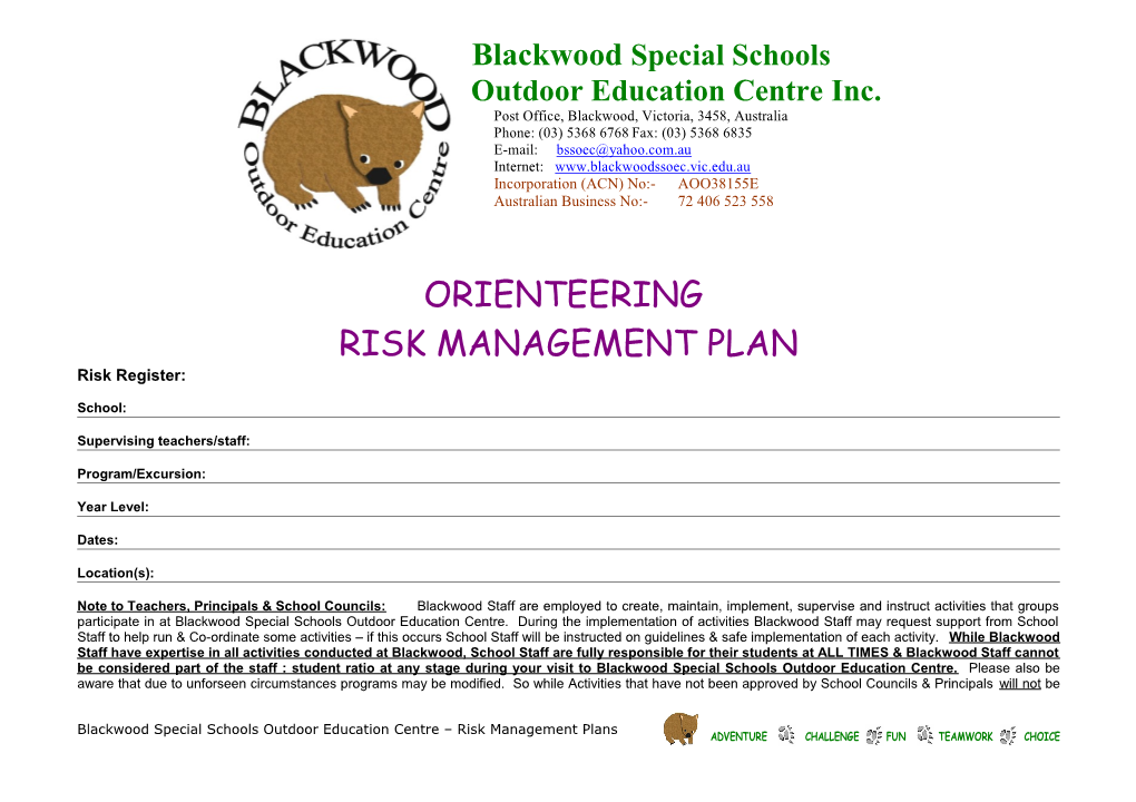 Risk Management Plan