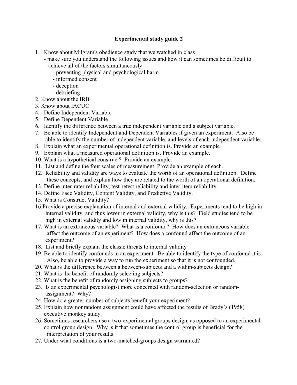 Experimental Study Guide 2