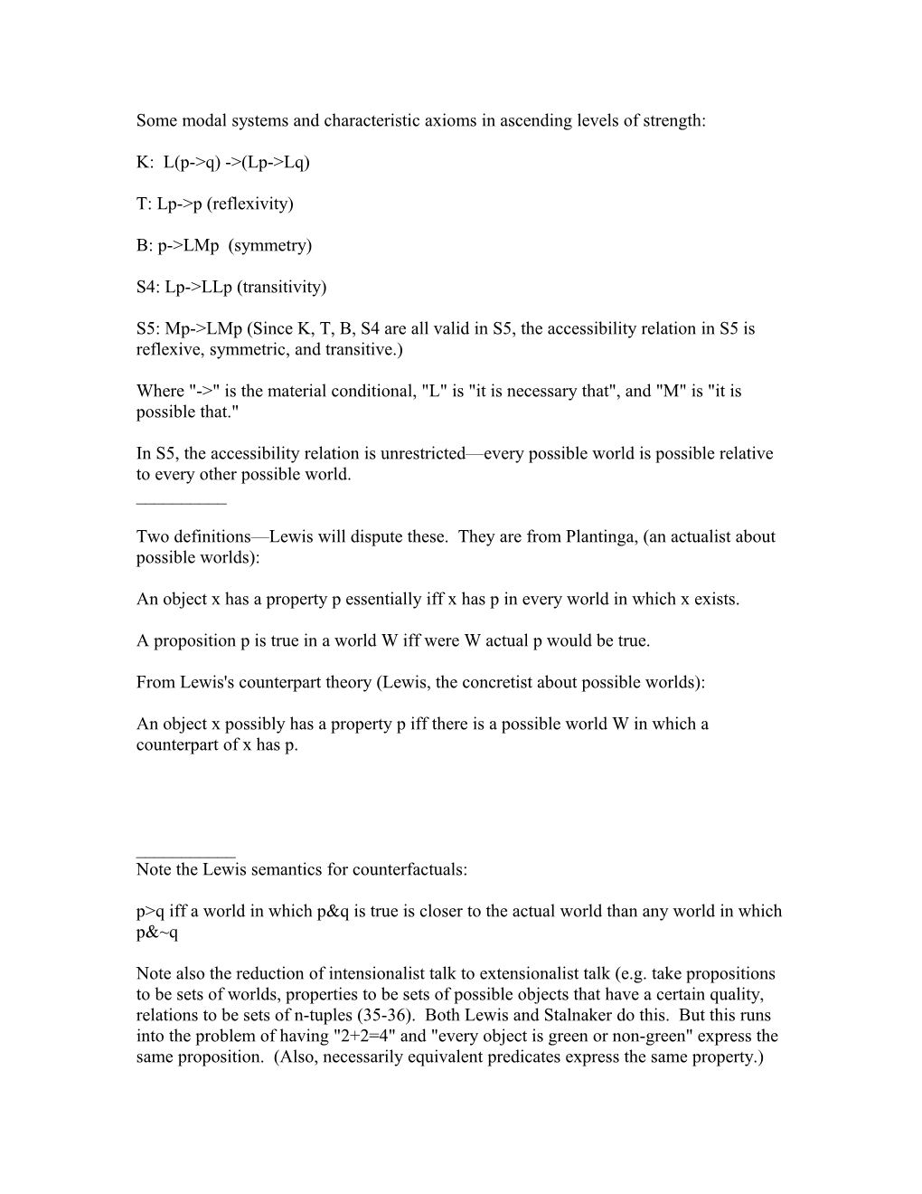 Some Modal Systems and Characteristic Axioms in Ascending Levels of Strength