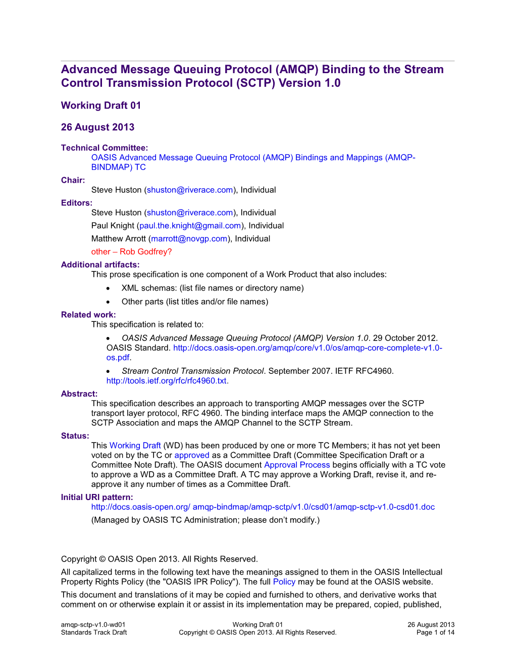 Advanced Message Queuing Protocol (AMQP) Binding to the Stream Control Transmission Protocol