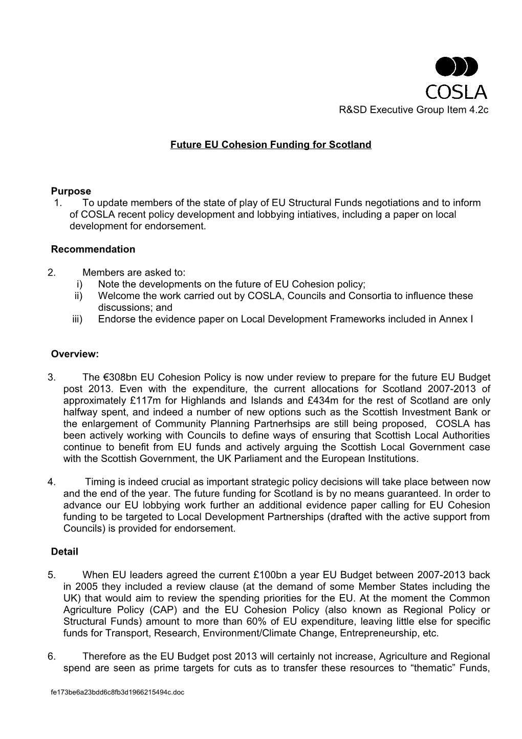 Future EU Cohesion Funding for Scotland