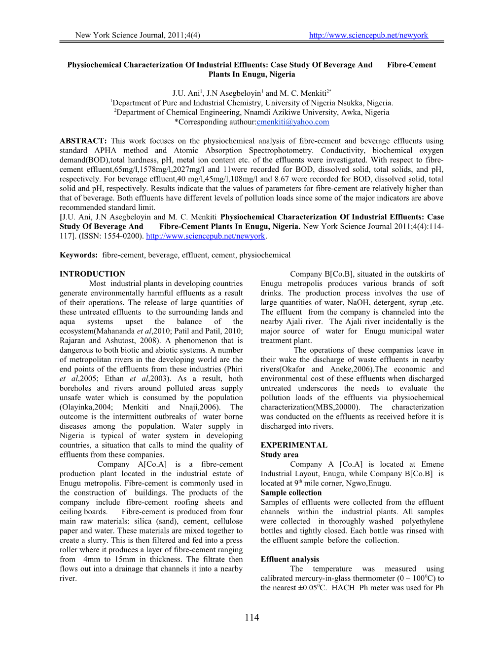 Determination of Some Physicochemical Parameters of Effluents from Selected Industrial