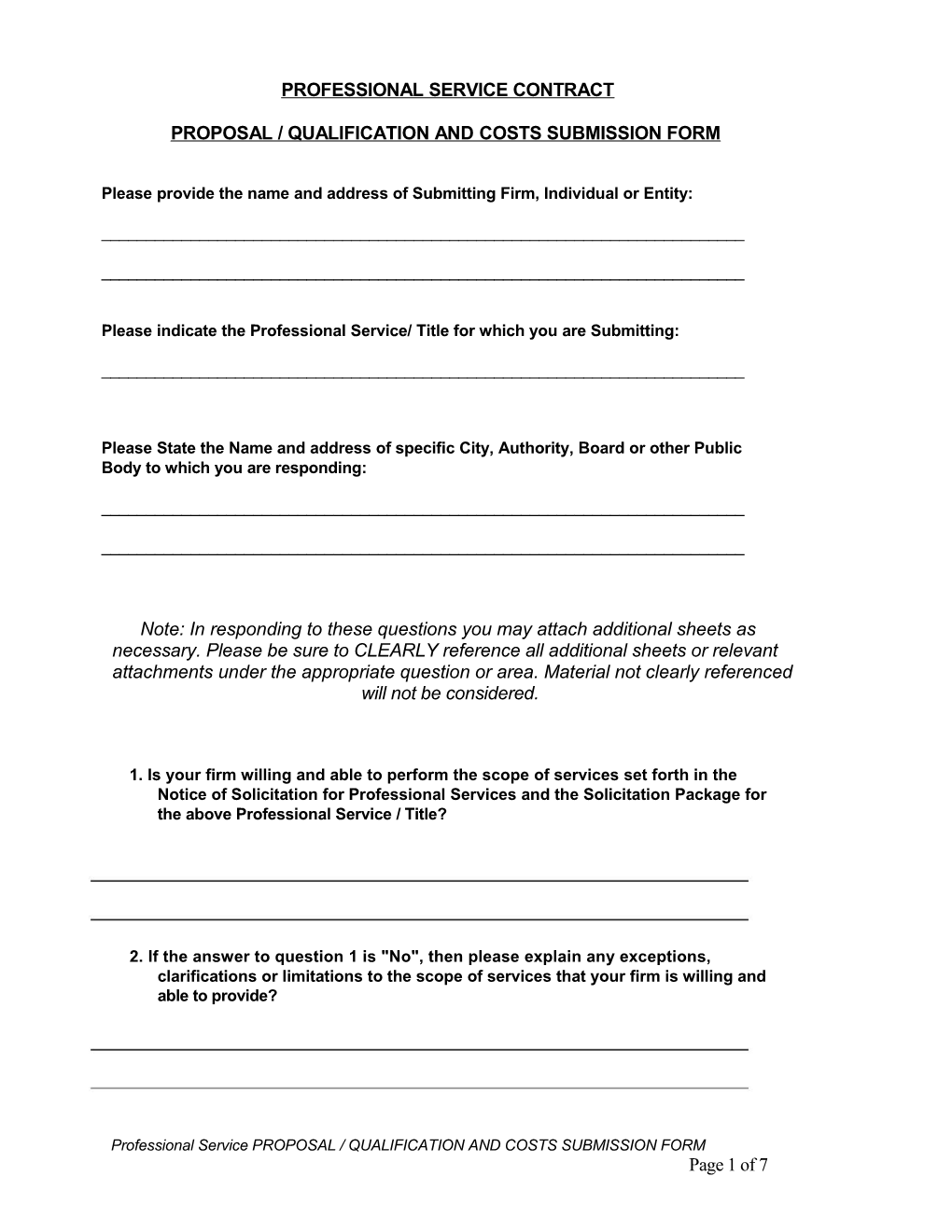 Proposal / Qualification and Costs Submission Form