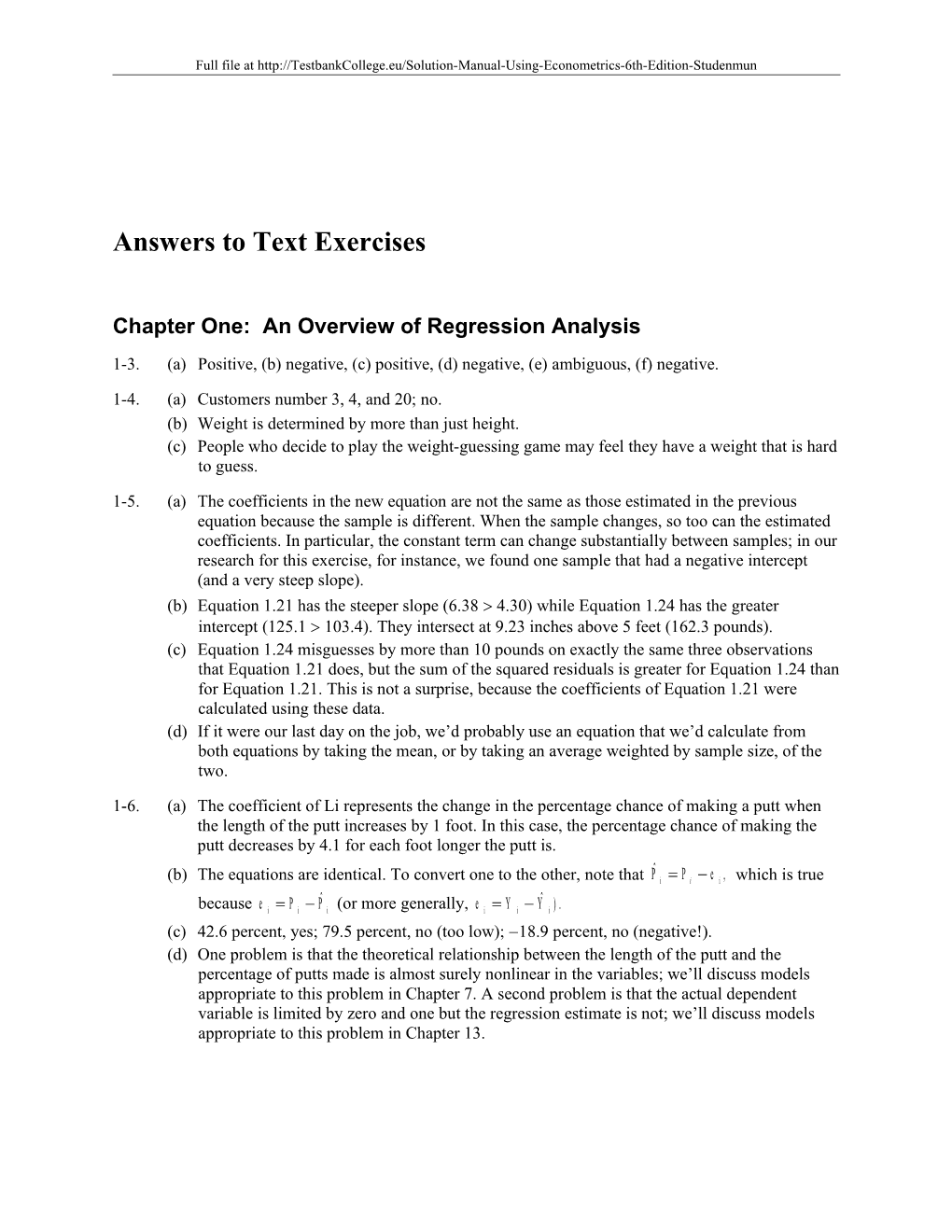 Chapter One: an Overview of Regression Analysis