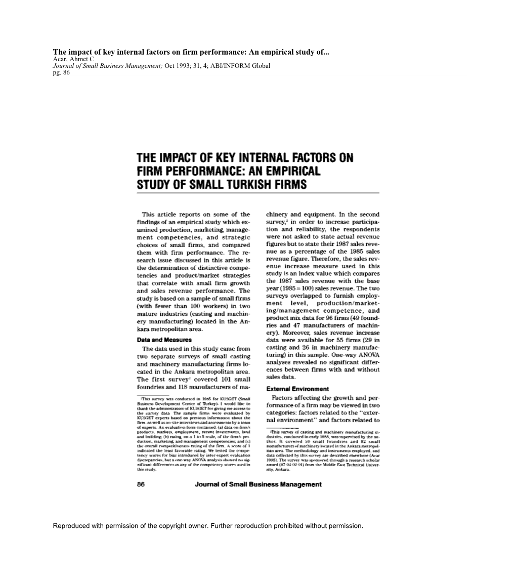 The Impact of Key Internal Factors on Firm Performance: an Empirical Study Of