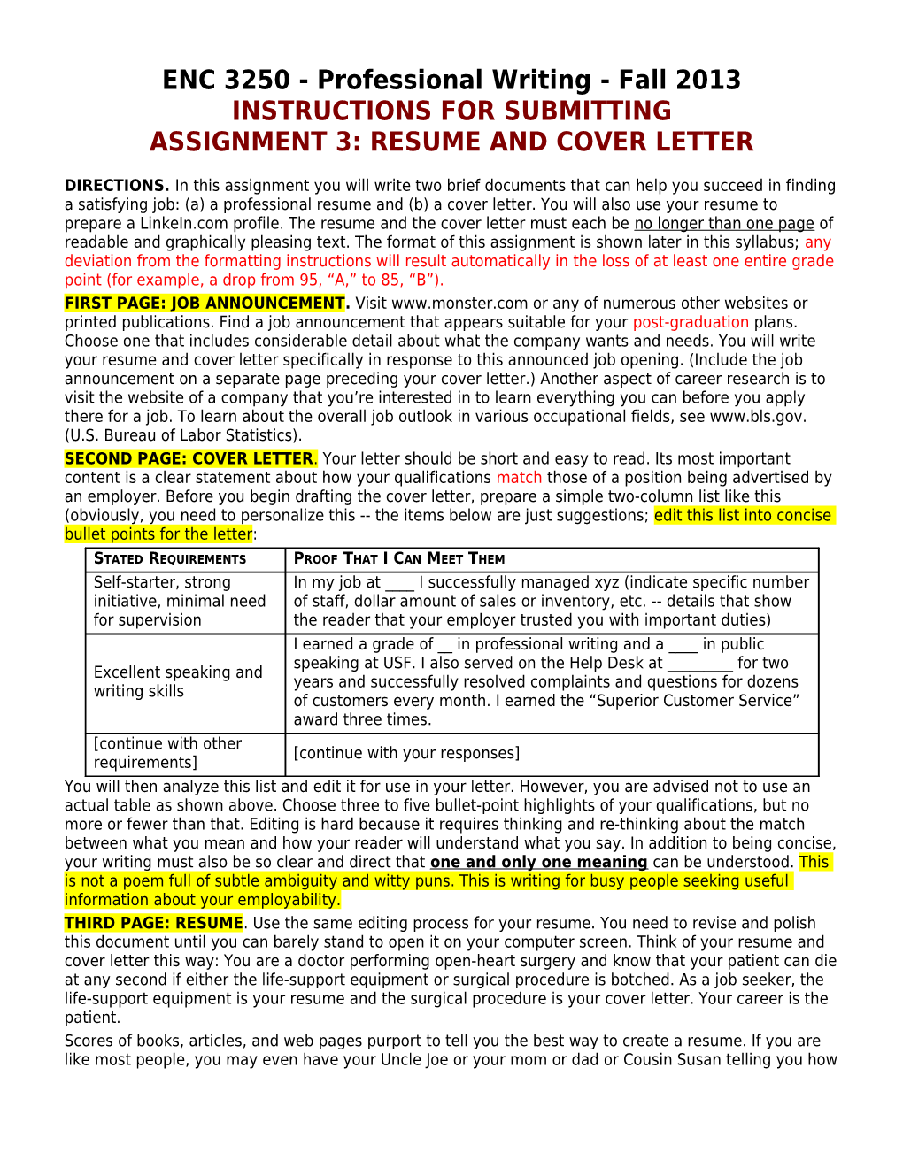 Tips For Submitting Assignment 3, Resume And Cover Letter