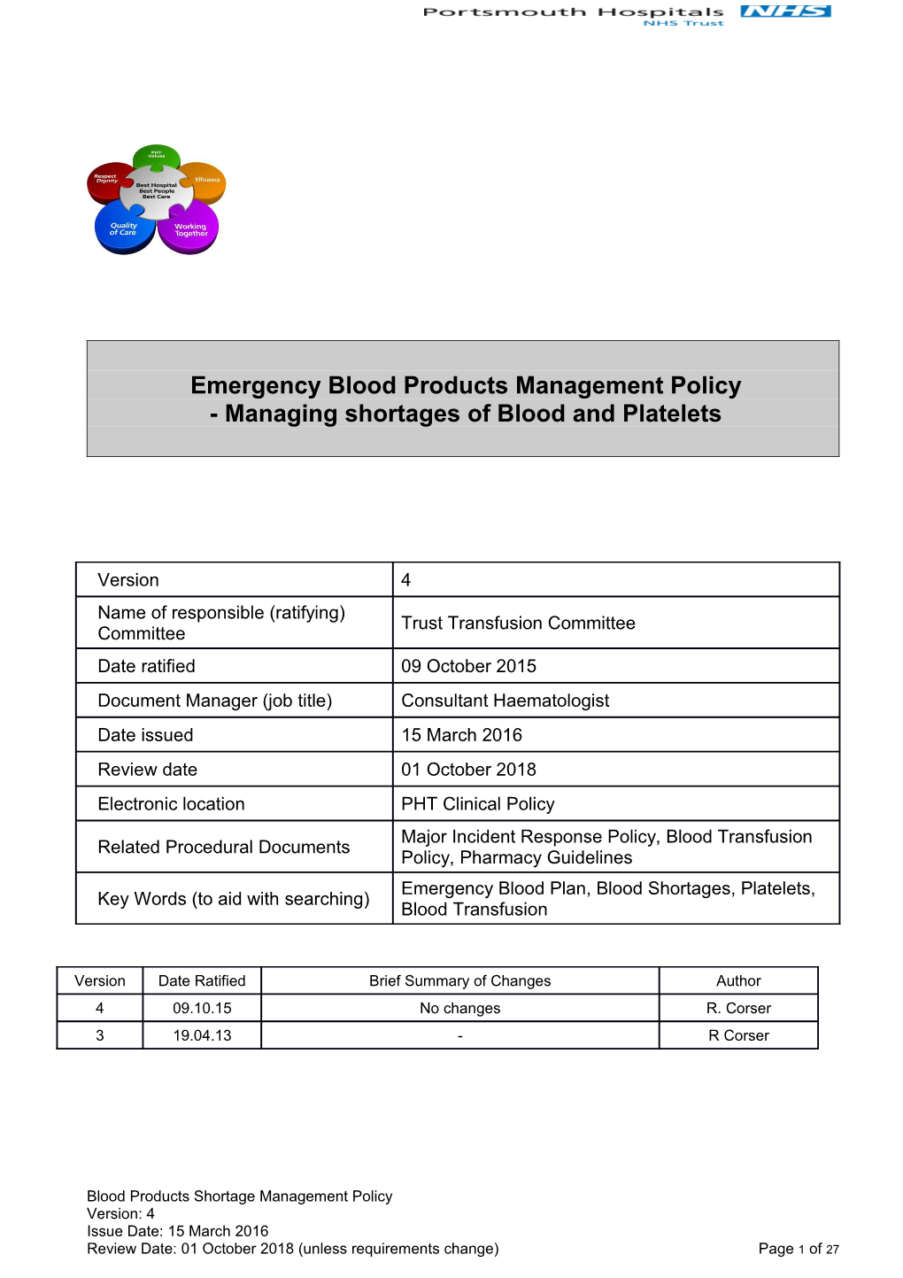 PHT Emergency Blood Management Policy