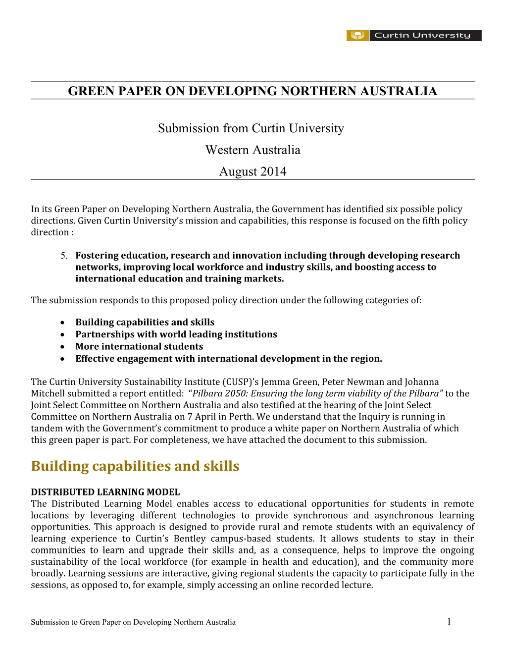 Green Paper on Developing Northern Australia