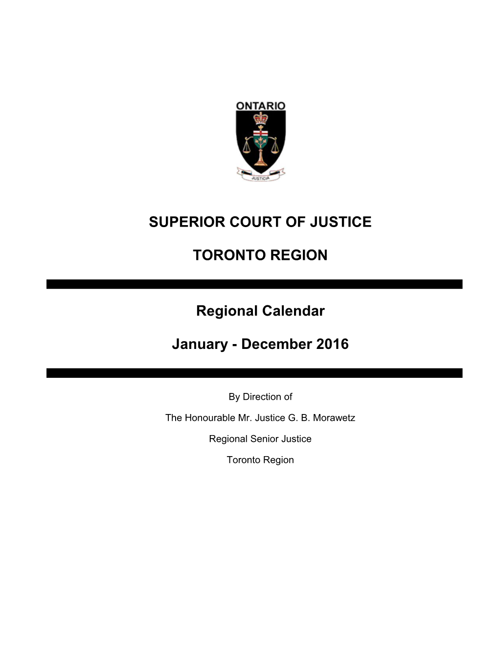 Toronto Regional Calendar January to December 2016