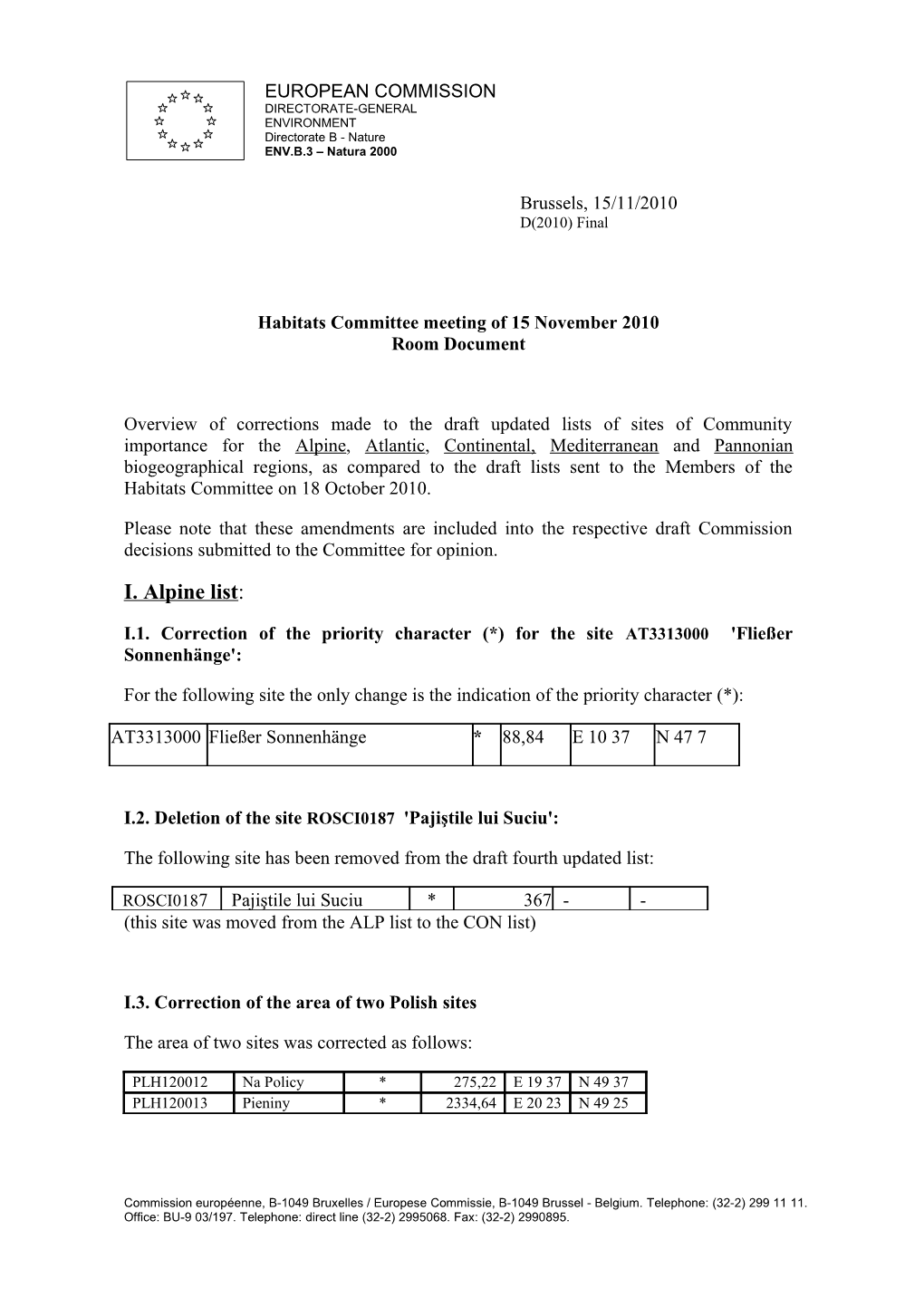 I.1. Correction of the Priority Character (*) for the Site AT3313000 'Fließer Sonnenhänge'