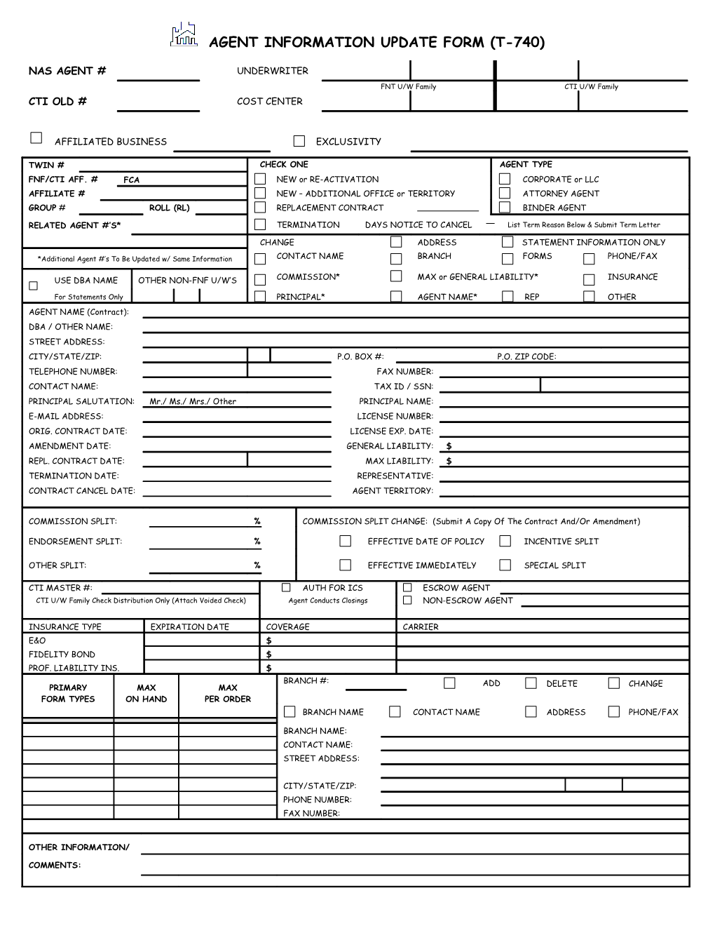 Agent Information Update Form (T-740)