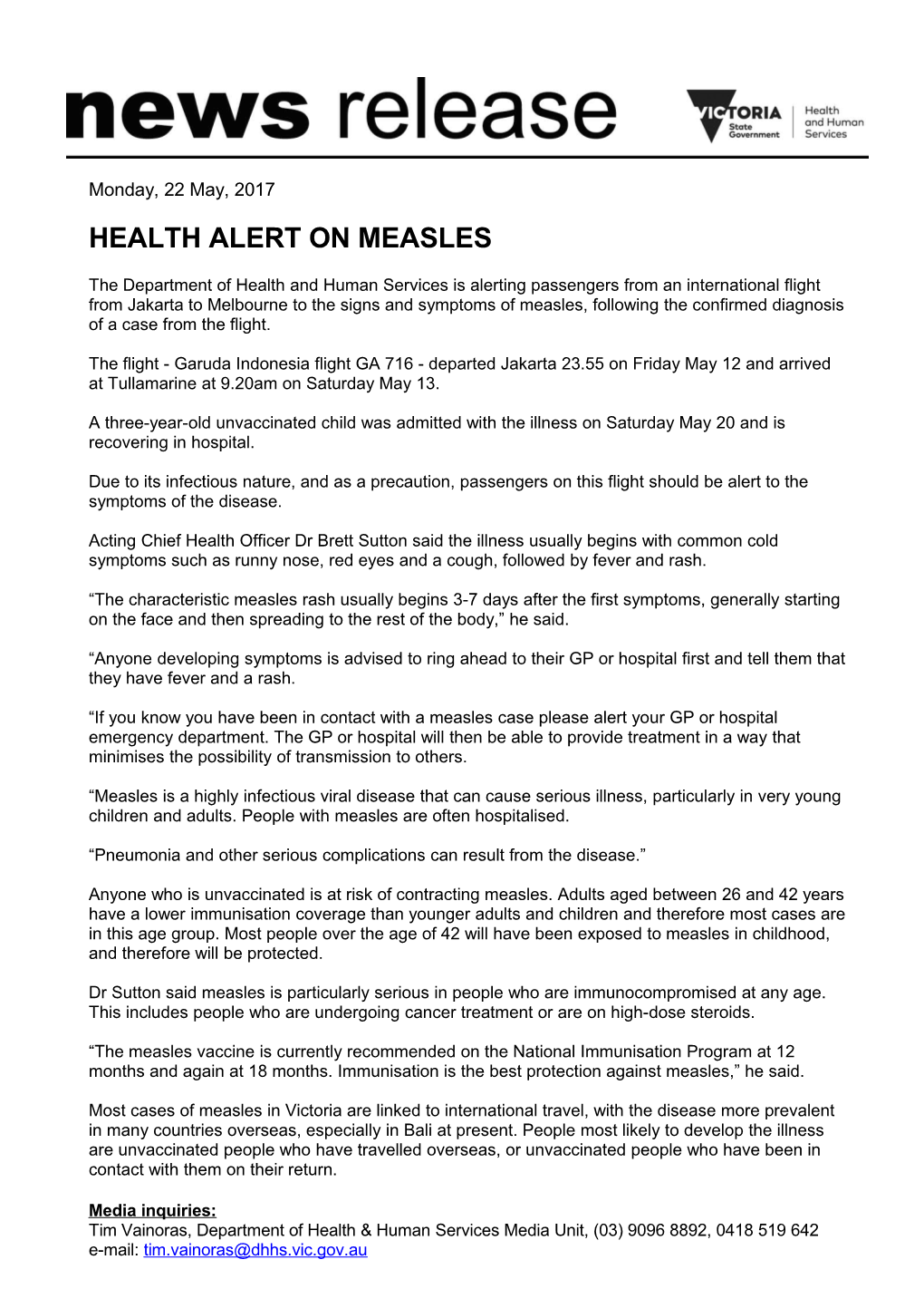 Health Alert on Measles