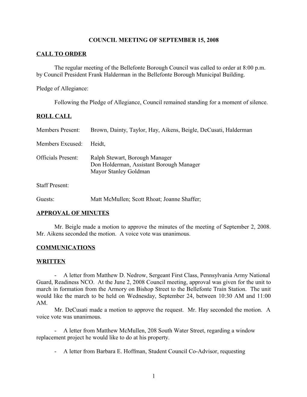 Council Meeting of October 6, 2003