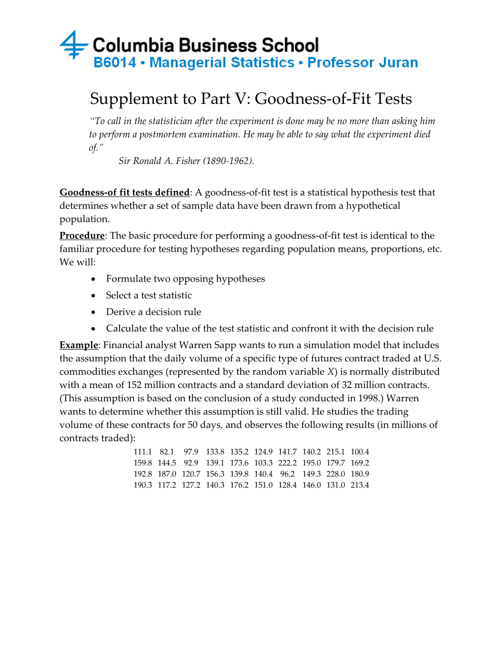 Supplement to Part V: Goodness-Of-Fit Tests