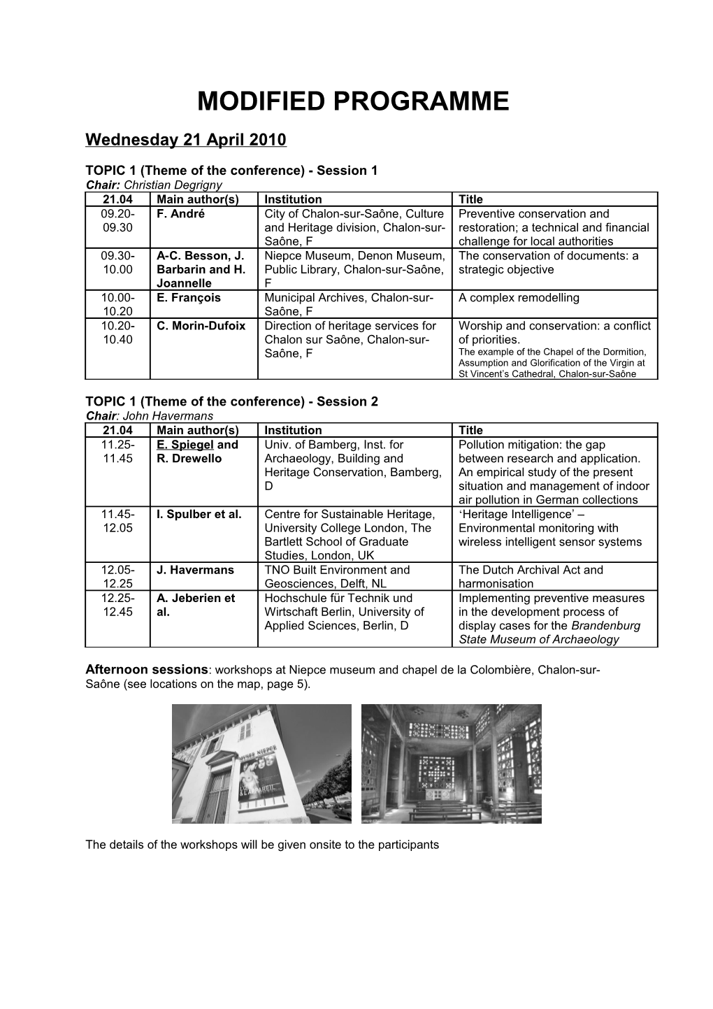 Programme of the Conference