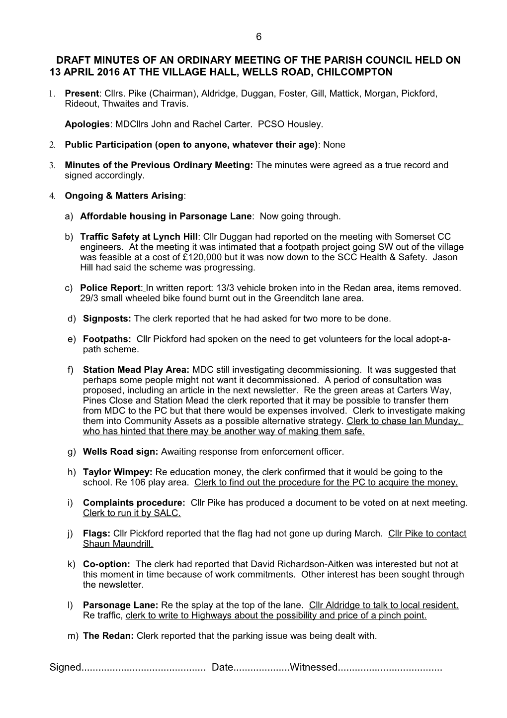 Minutes of an Ordinary Meeting of the Parish Council Held On s1