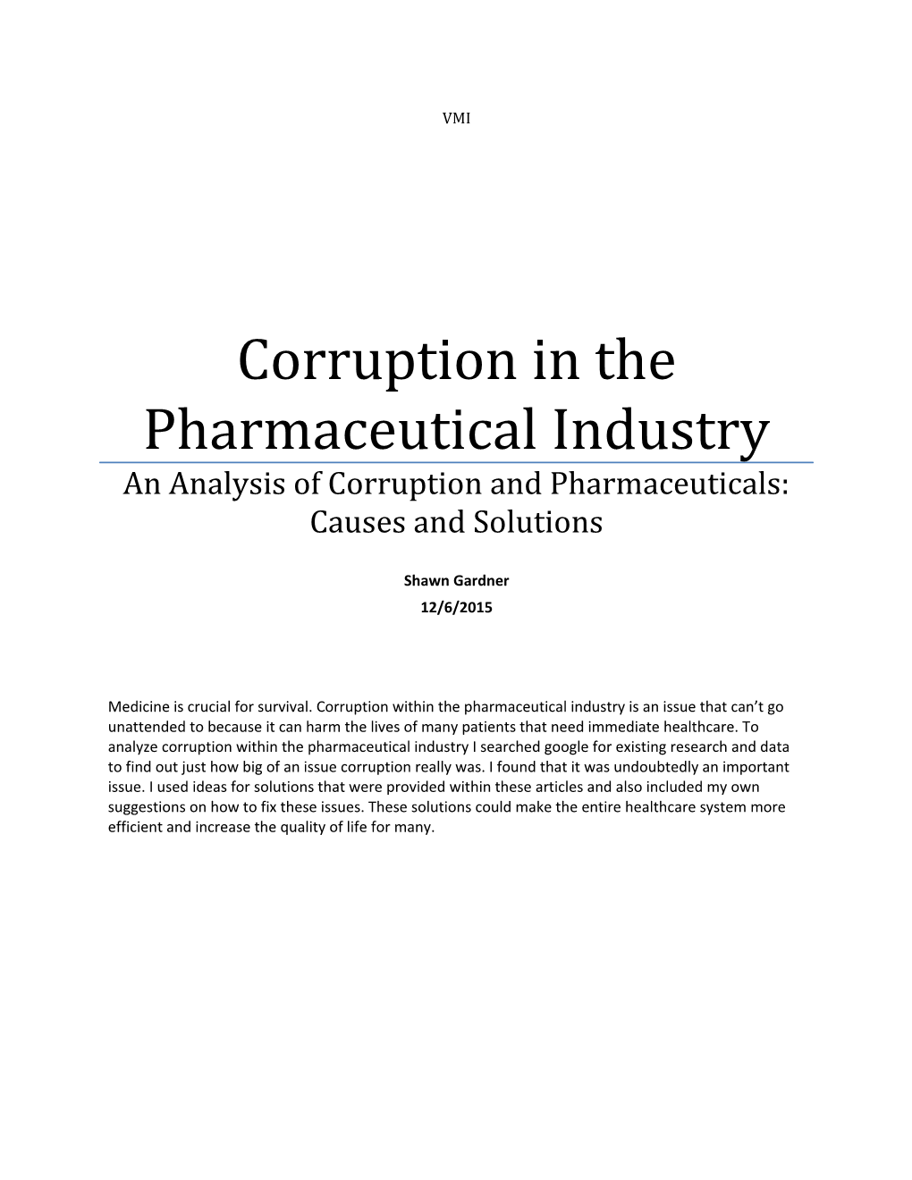 Corruption in the Pharmaceutical Industry