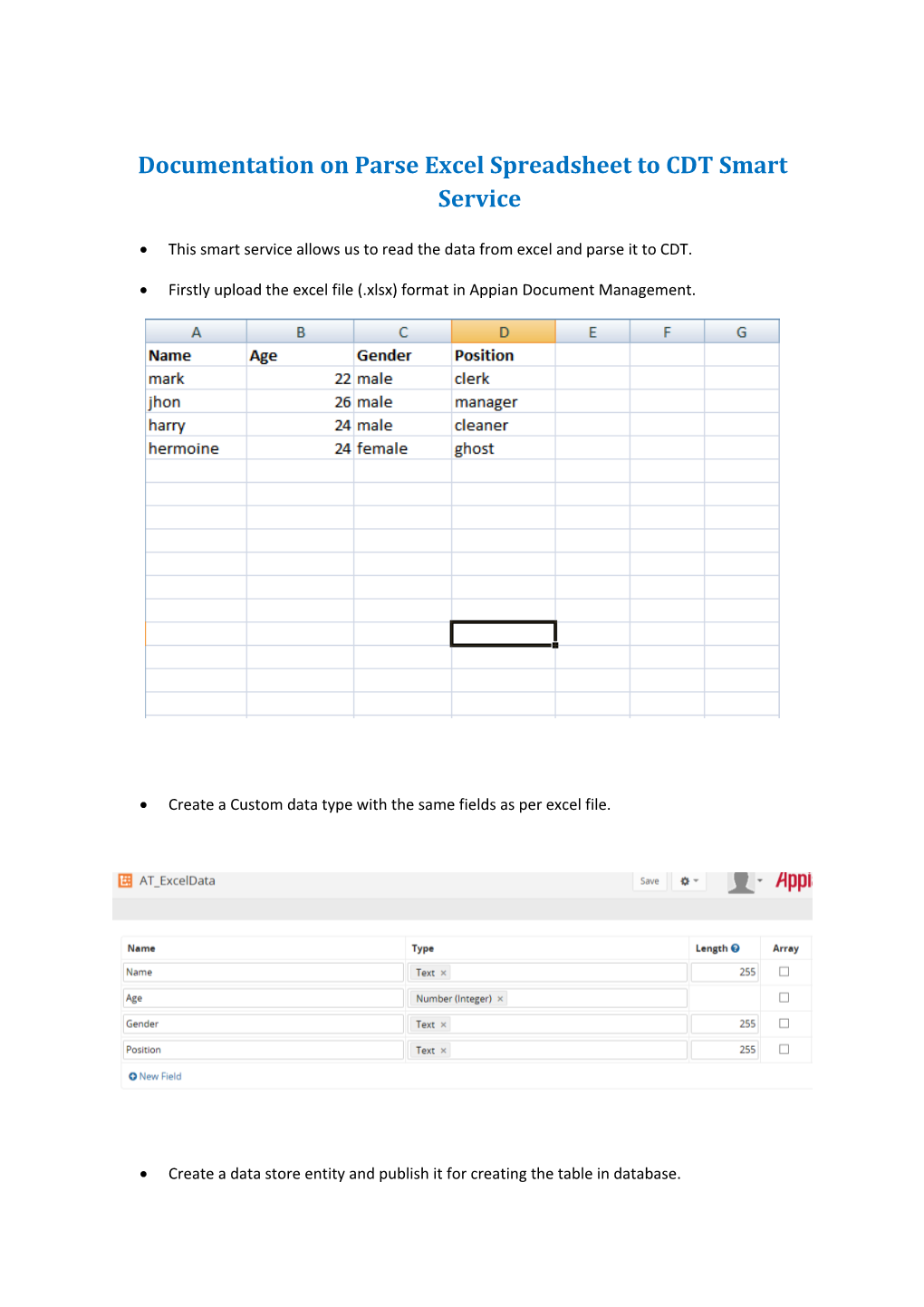 Documentation on Parse Excel Spreadsheet to CDT Smart Service
