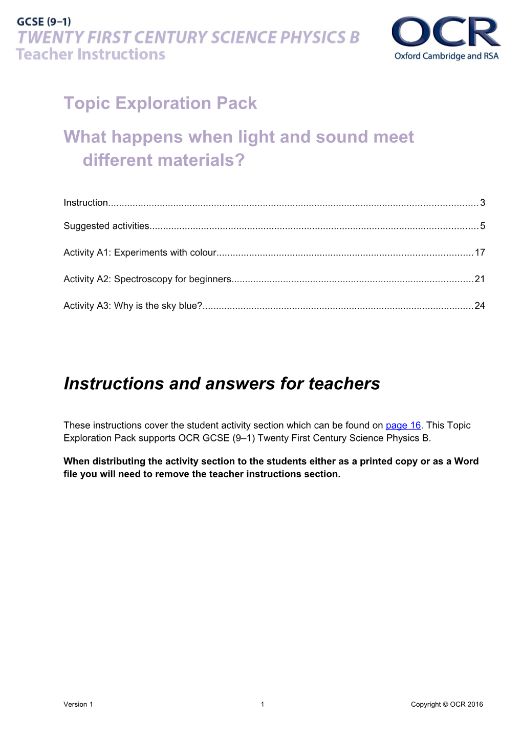 OCR GCSE Twenty First Century Science Physics B Topic Exploration Pack What Happens When