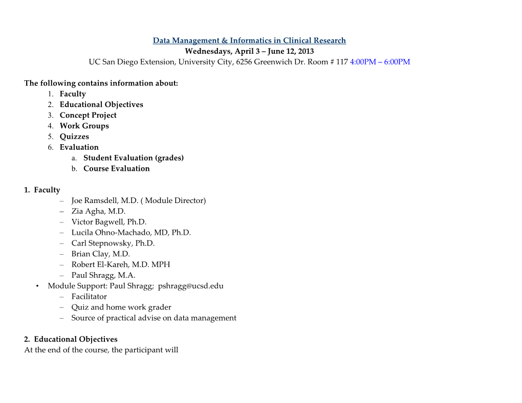 Alternative Schedule 2010 CREST Data Management & Informatics