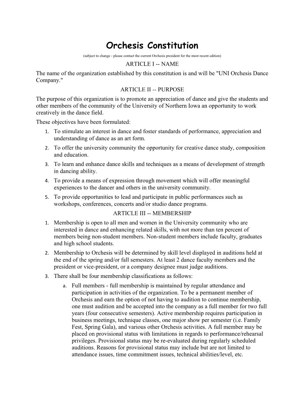 Orchesis Constitution