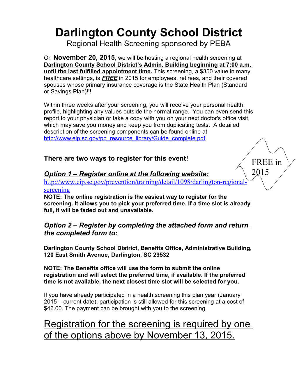 Worksite Screening Registration Form