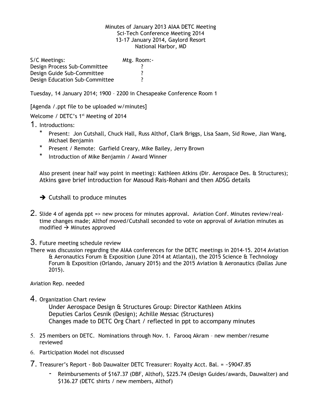 Minutes of Jan 2009 AIAA DETC Meeting