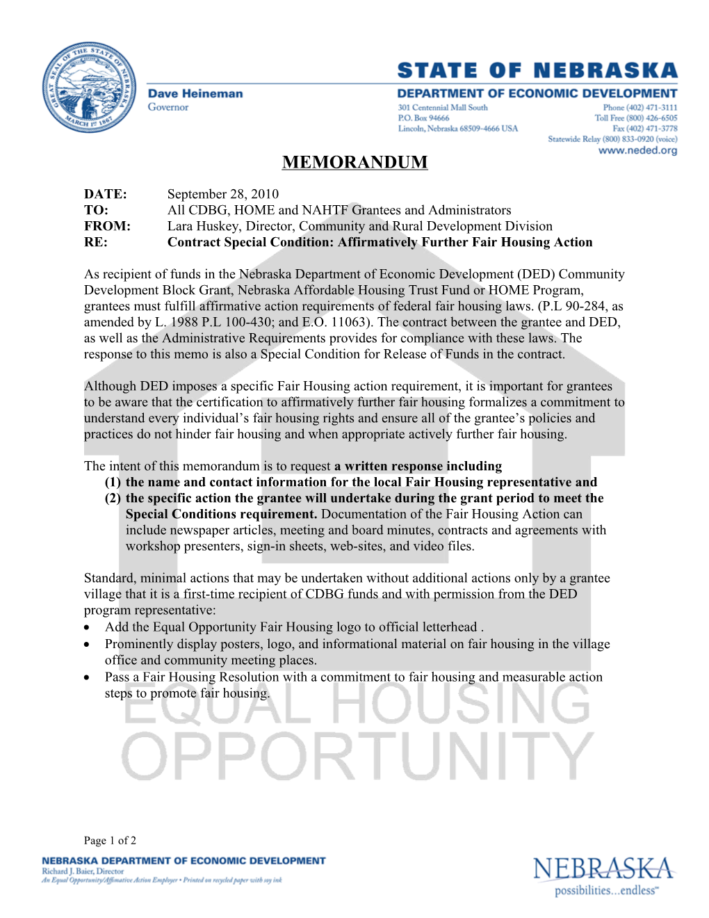 Nebraska Fair Housing Memo