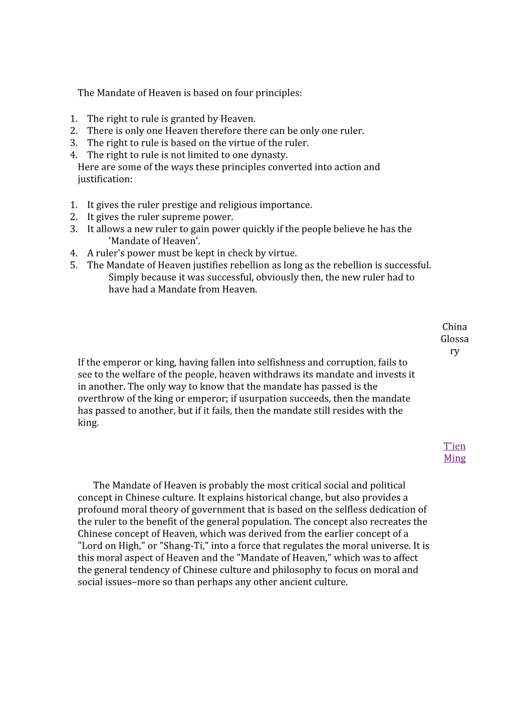 The Mandate of Heaven Is Based on Four Principles