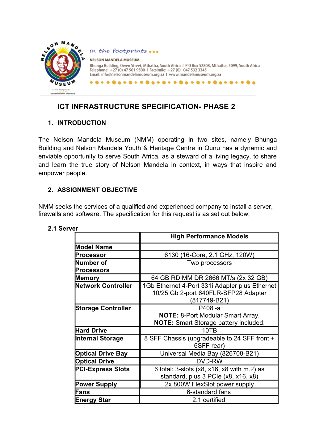 Ict Infrastructure Specification- Phase 2