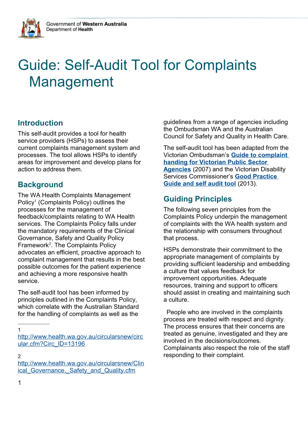 Self-Audit Tool: Complaints Management