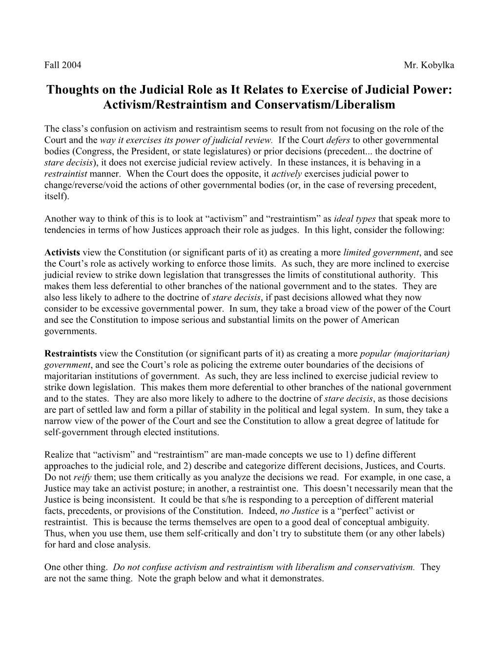 Thoughts on the Judicial Role As It Relates to Exercise of Judicial Power