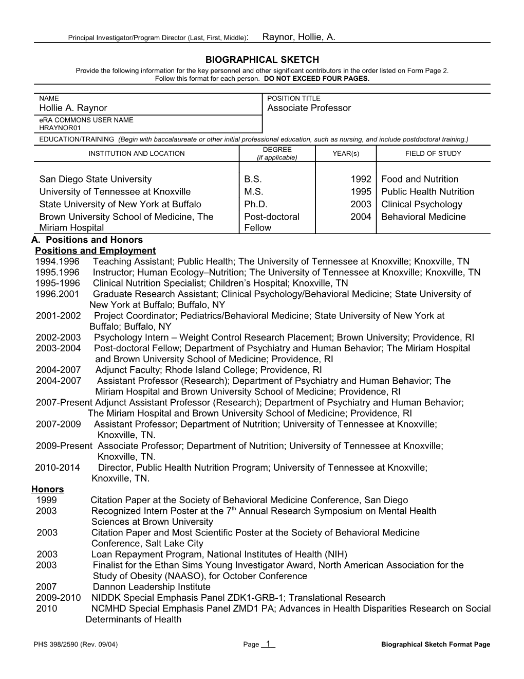 PHS 398 (Rev. 9/04), Biographical Sketch Format Page s6