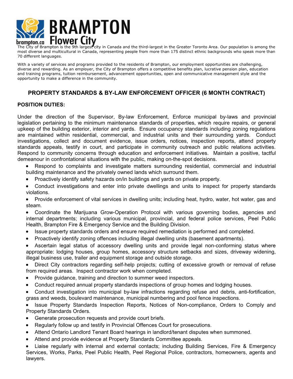 Property Standards & By-Law Enforcement Officer(6 Month Contract)