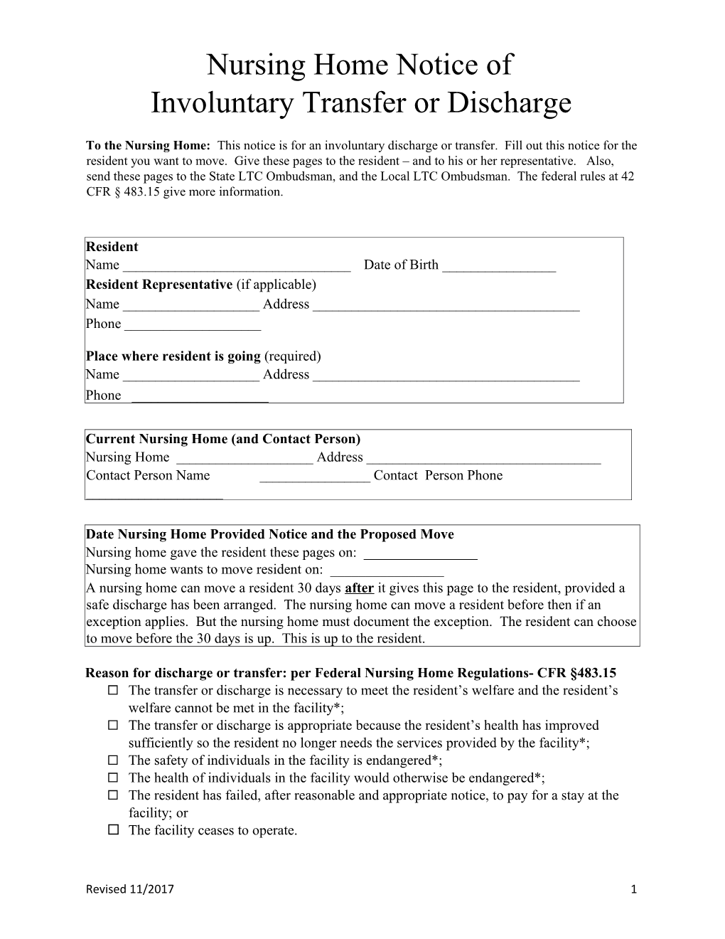 Nursing Home Notice Of