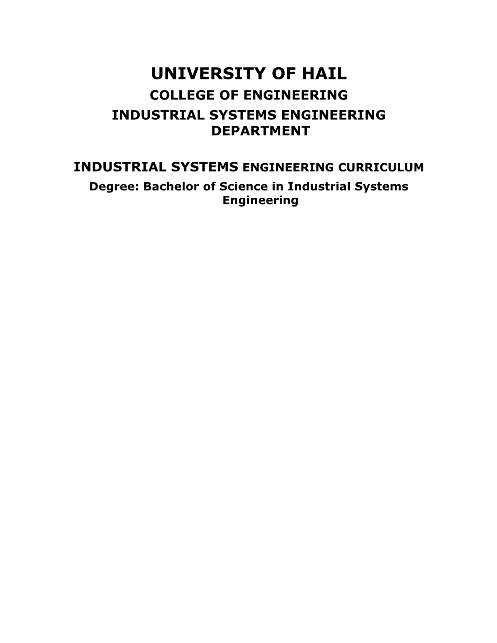 Industrial Systems Engineering Department