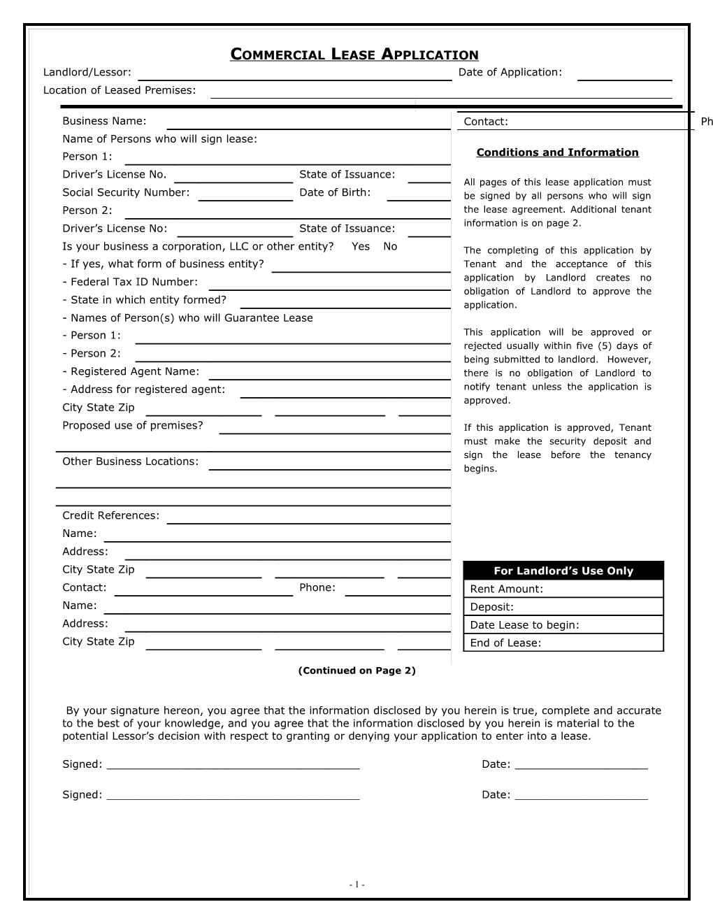 Application for Residential Lease