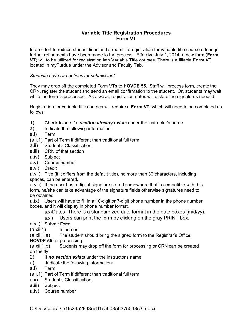 Variable Title Registration Procedures