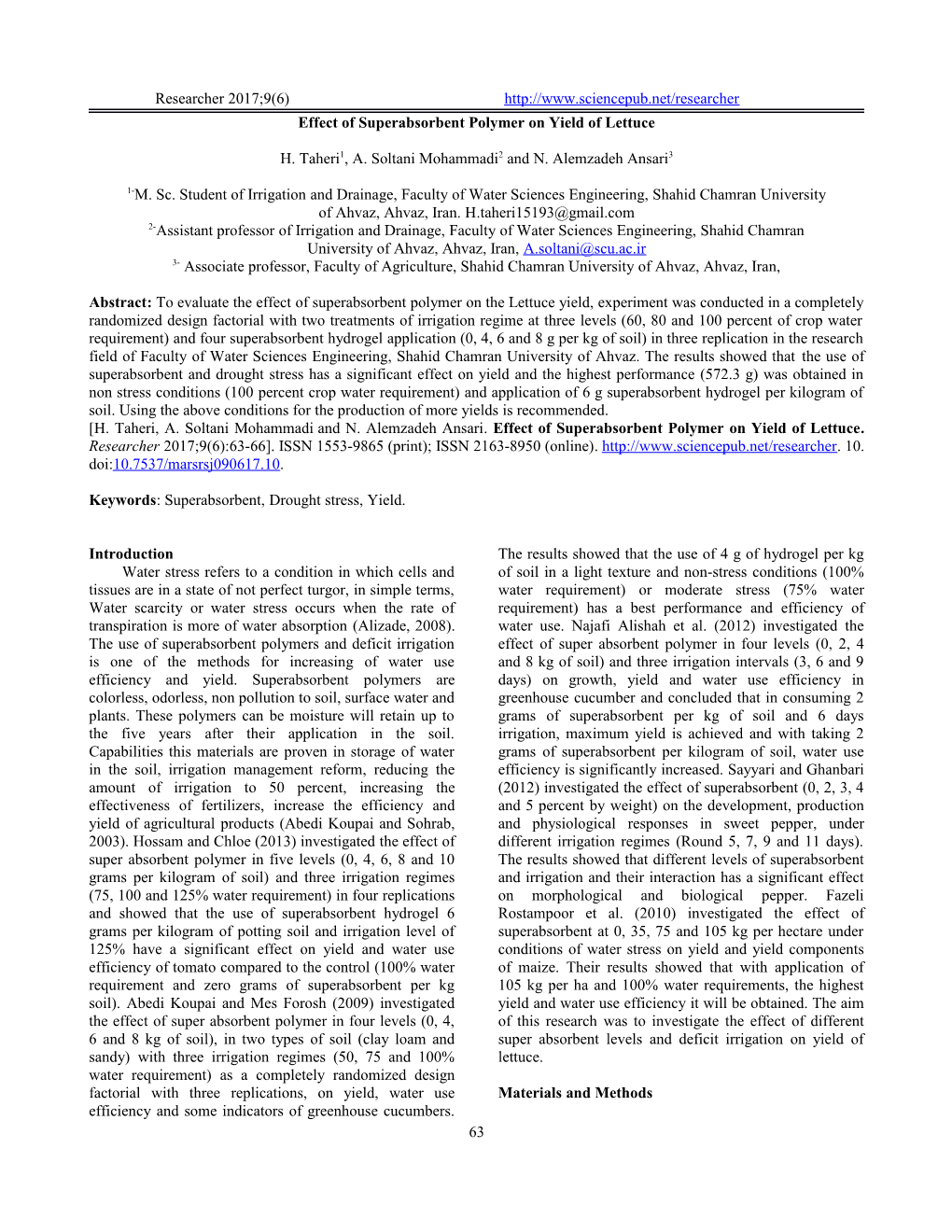 Effect of Superabsorbent Polymer on Yield of Lettuce