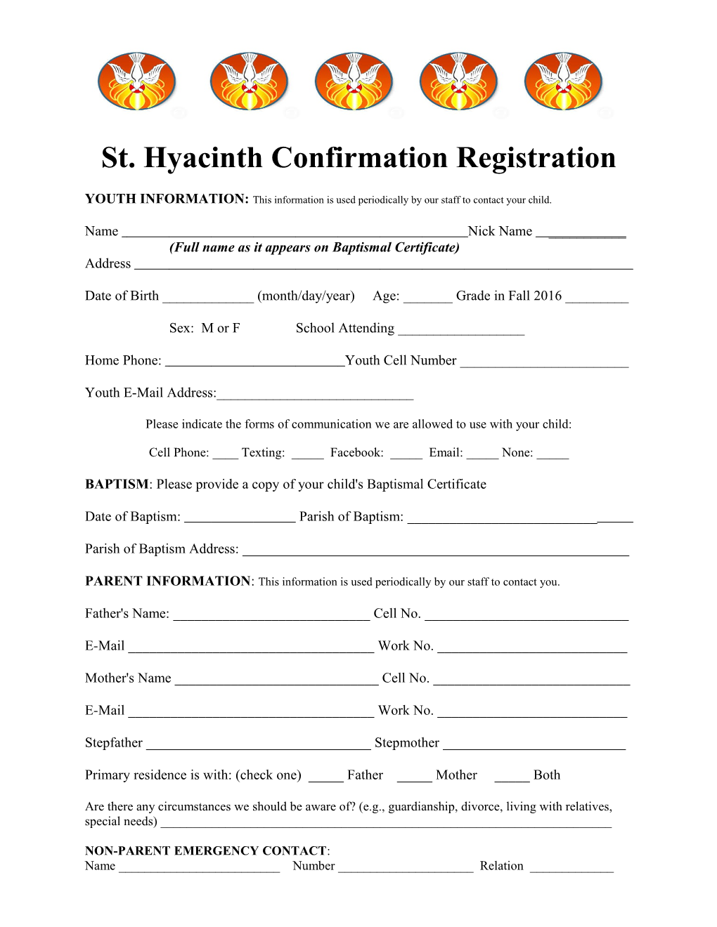 St. Hyacinth Confirmation Registration