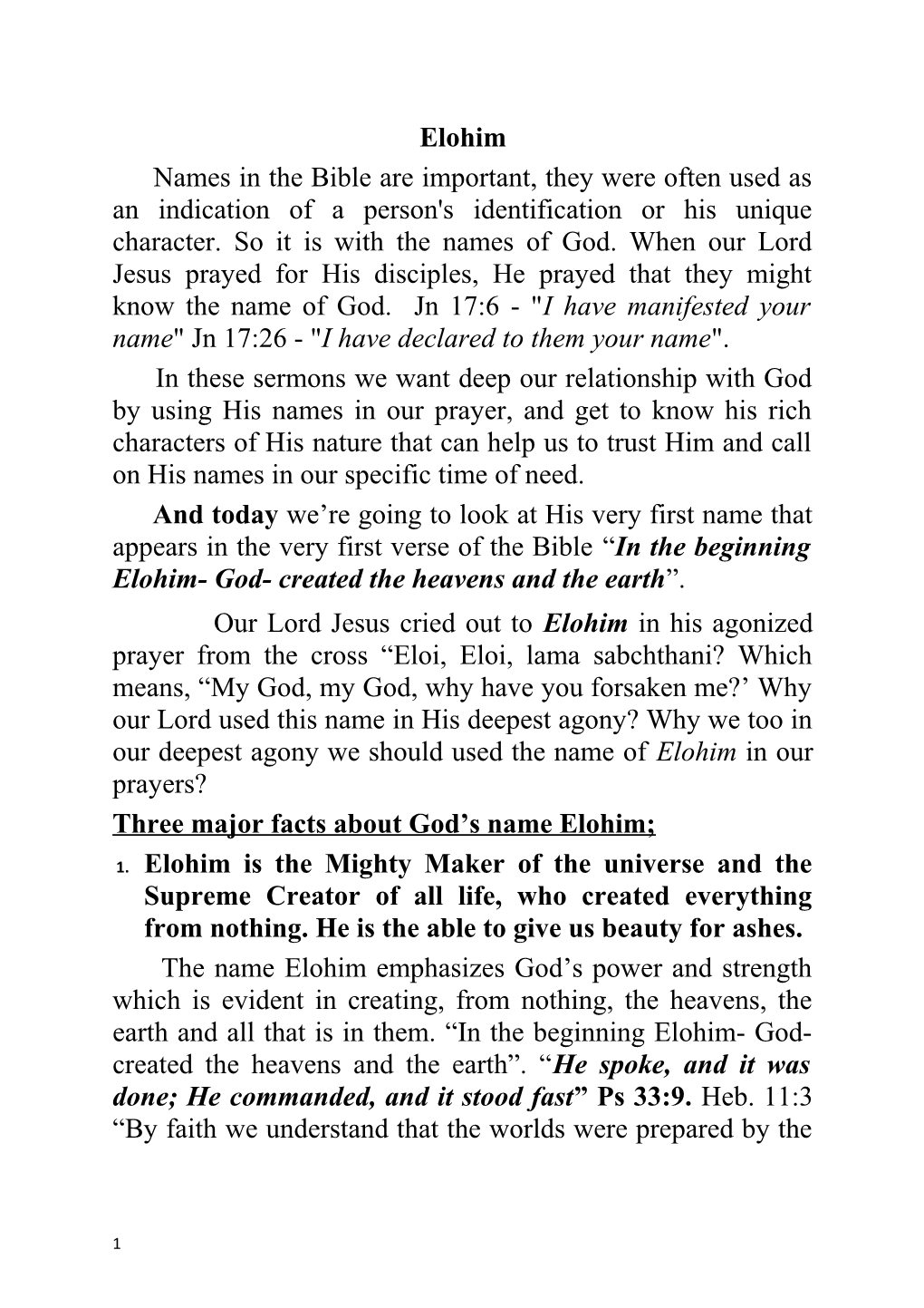 Three Major Facts About God S Name Elohim;