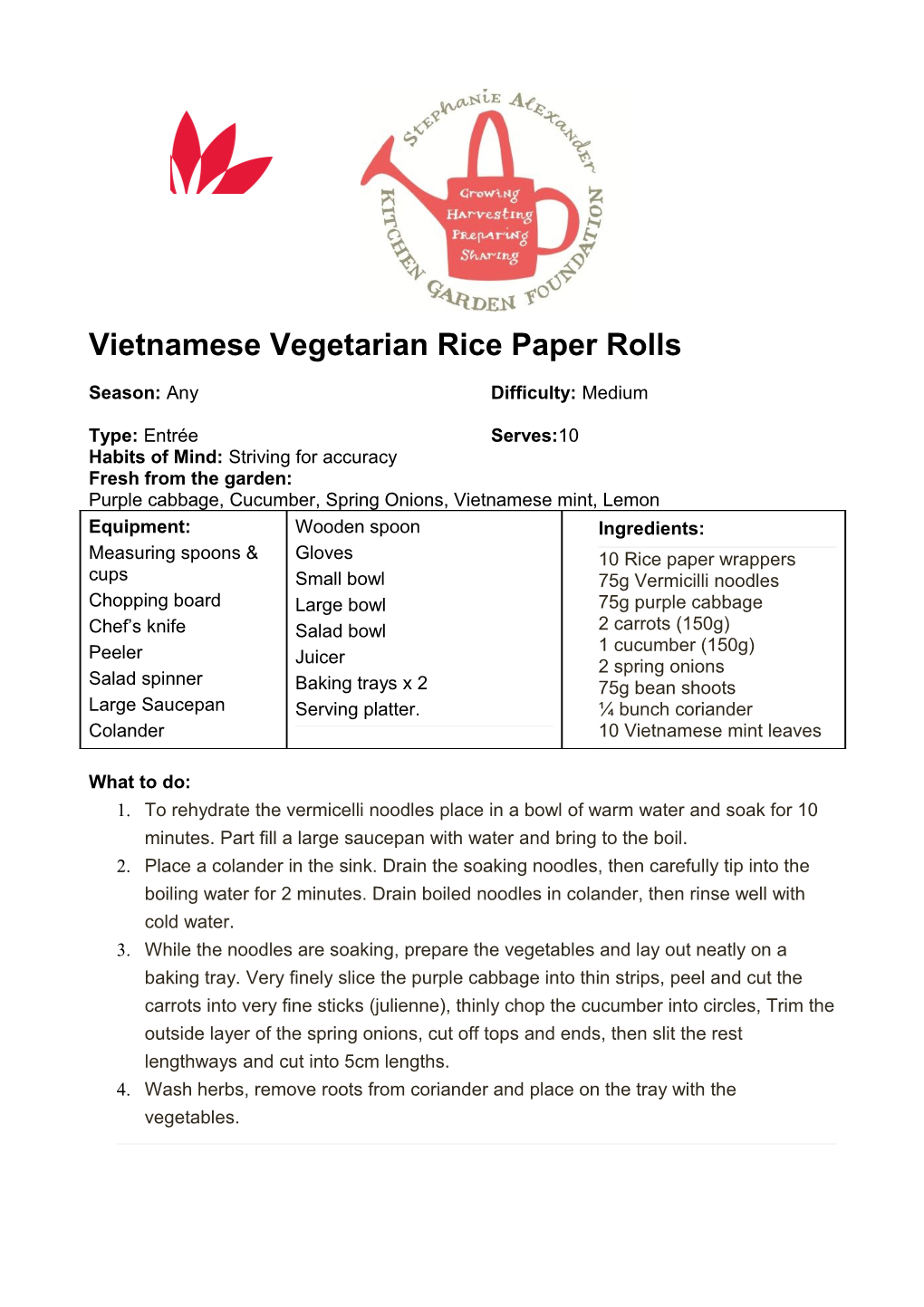 Vietnamese Vegetarian Rice Paper Rolls