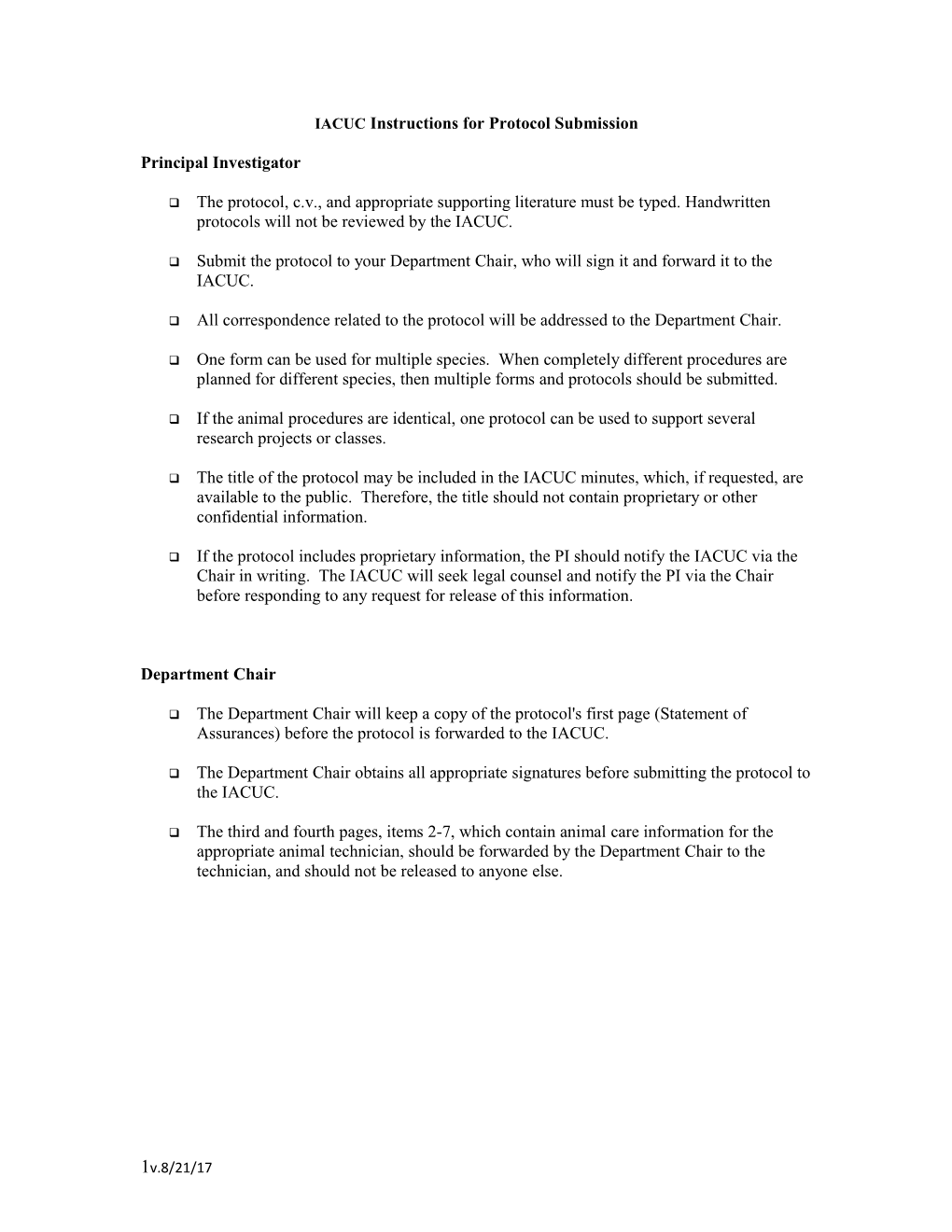 IACUC Instructions for Protocol Submission