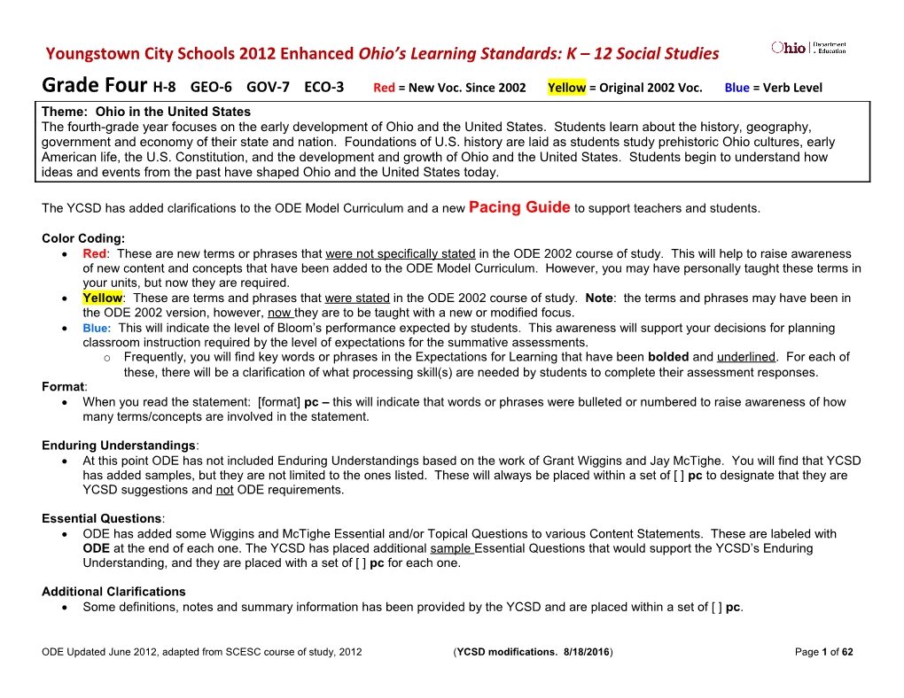 Grade Fourh-8 GEO-6 GOV-7 ECO-3 Red = New Voc. Since 2002 Yellow = Original 2002 Voc